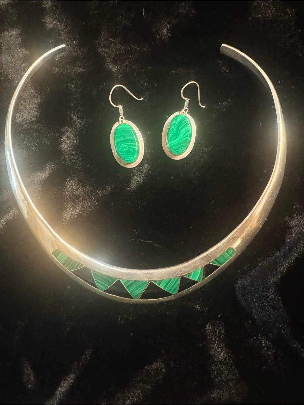 950/925 Mexico Sterling silver Malachite set
